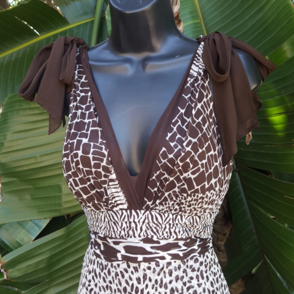 leopard print giraffe and zebra print  silk dress with bows